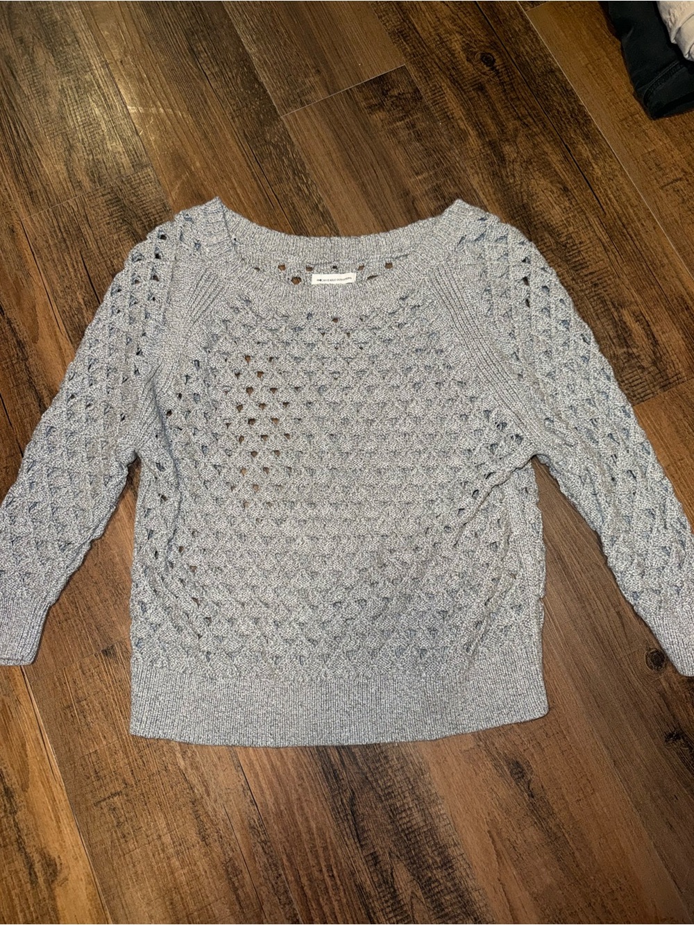 American Eagle Women’s Large Gray Open Knit Cable Sweater Crochet Pullover